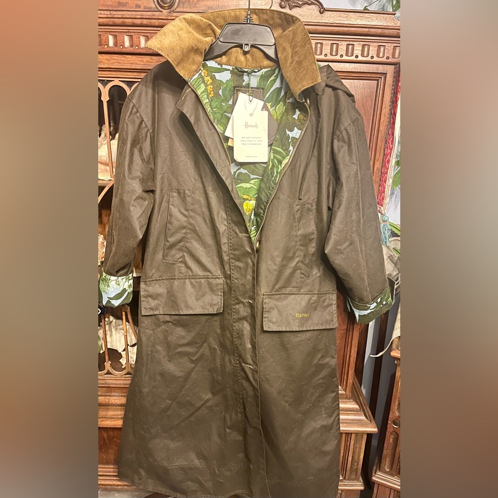 NWT RARE Botanical Tropical BARBOUR x House of Hackney Hooded Maxi Coat